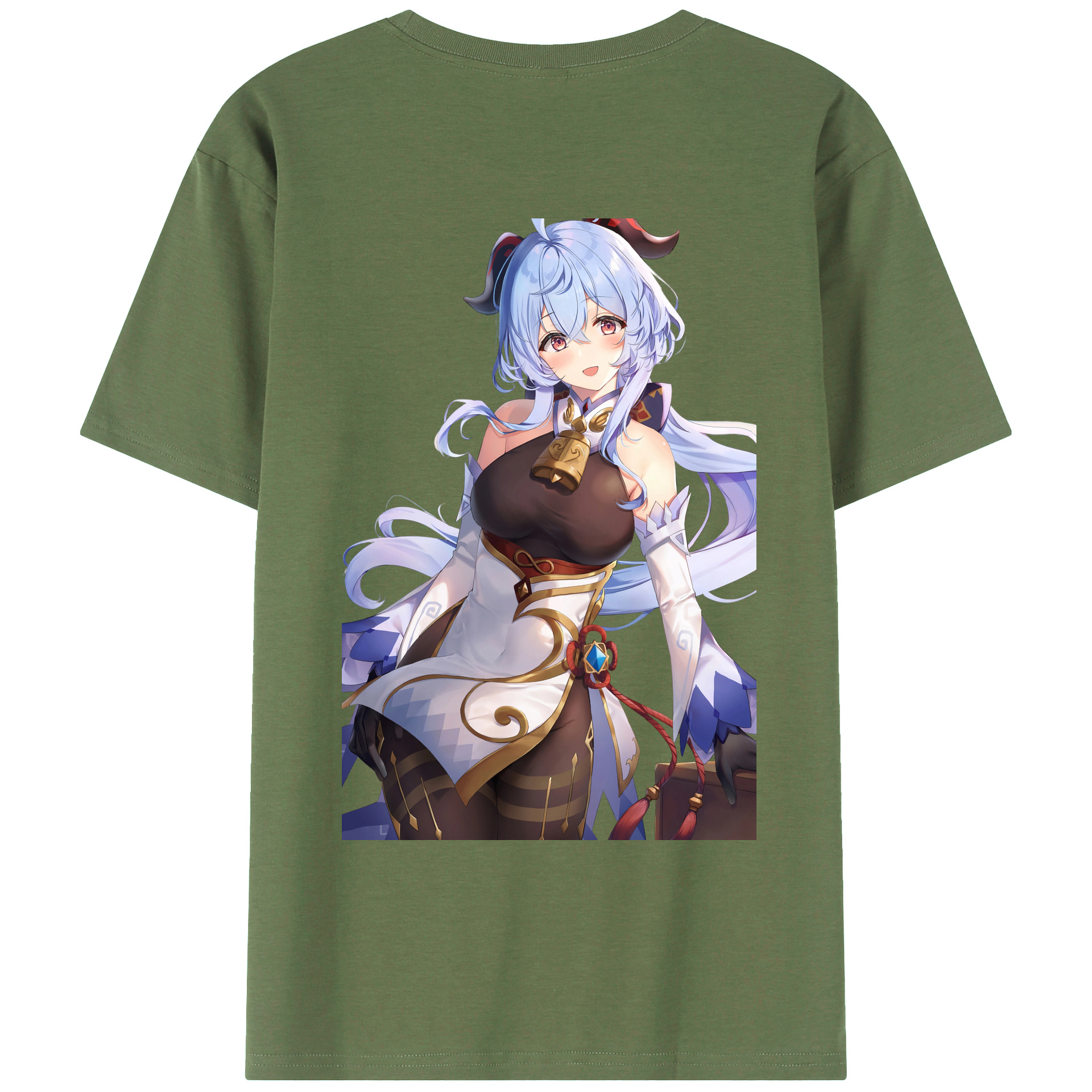 げんし神 甘雨 かんう genshin Ganyu 綿100％ メンズ半袖Tシャツ（バックプリント） 通気性